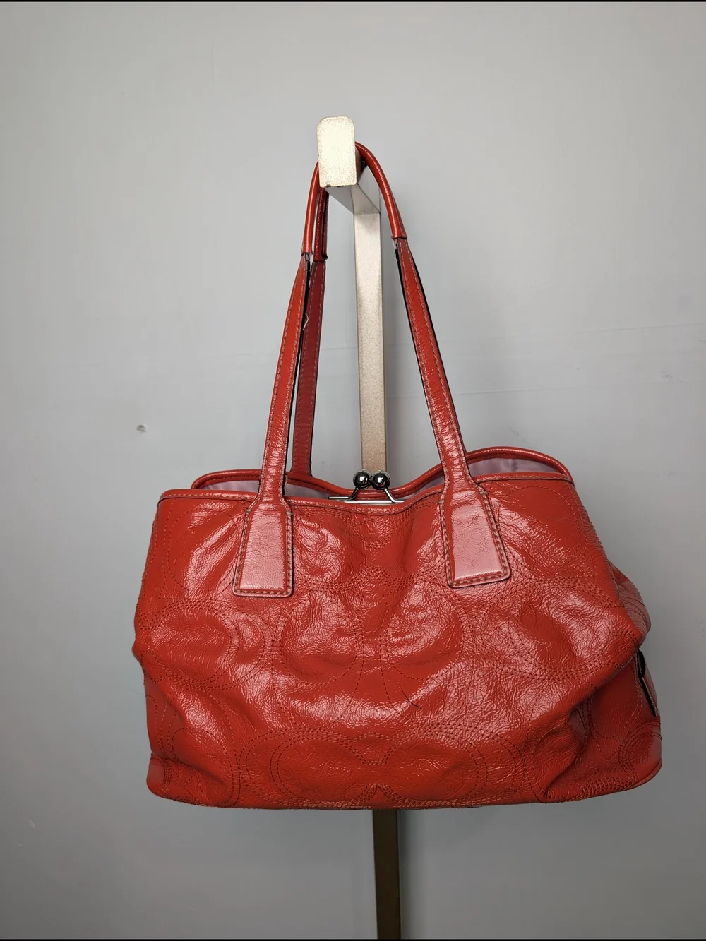 Coach Coral Leather Satchel with Signature Stitching